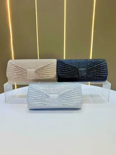 Women's Sparkling Evening Clutch with Chain Strap, Mini Bag - 5