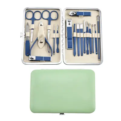 Stainless steel nail manicure set, 18-piece, matcha green - 11