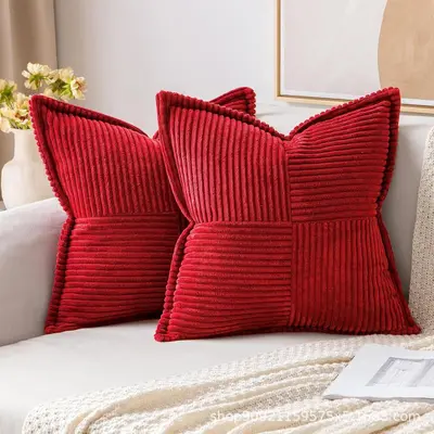 Solid Color Striped Velvet Sofa Cushion, Office Lumbar Pillow - 13