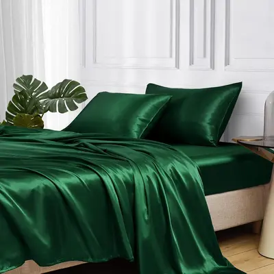 Imitation Silk Satin Fitted Sheet, Pillowcase and Duvet Cover Set - 8