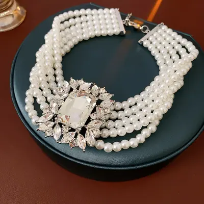 18k vergoldete Zirkonia-Perlenkette, luxuriöse Schlüsselbeinkette - 12