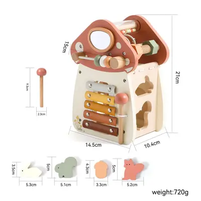 Pädagogische Formenstapel-Spielzeuge für Kinder, kognitive Musikstation für Kleinkinder, Holztier-Spielhaus mit Bausteinen, Montessori-Spielzeuge - 10