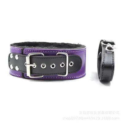 Black and Purple 8-Piece Adult Set with PU Leather Plush Handcuffs