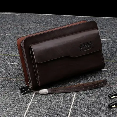 Men's Clutch Bag, Large Capacity Zip Long Wallet, PU Leather - 3