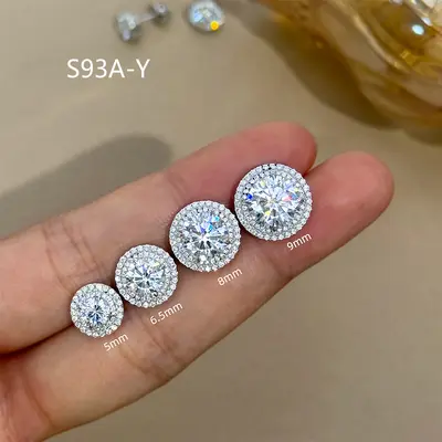S925 Silver 1-3 Carat Round Moissanite Stud Earrings, 18K Gold Plated
