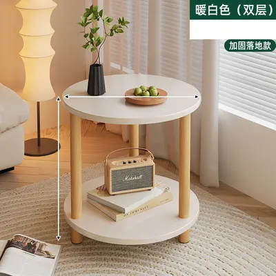 Retro Small Round Side Table, Movable, with Storage Shelf - 13