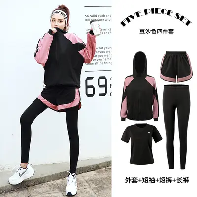 秋冬新款运动服套装女连帽衫大码五件套亚马逊跨境外贸瑜伽健身服 - 11