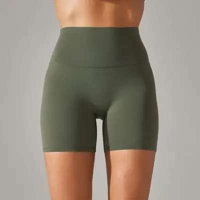 Kadın çift yüzlü düz renk yoga şortu, yüksek bel, üç çeyrek boy - 13