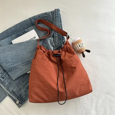 Schultertasche mit Reißverschluss und Kordelzug für Schule und Pendeln, vielseitig, großvolumig, Umhängetasche, Sporttasche für Damen - 9