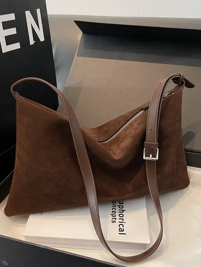 Retro Suede Pillow Bag for Women, Large Capacity Underarm Bag - 4