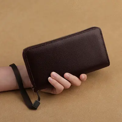 Men's Long Zipper Wallet with Multiple Card Slots, Solid Color - 3