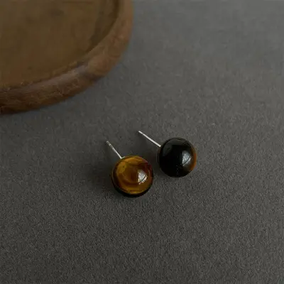 Kaplan gözü taşı küpe, vintage, el yapımı, fransız tarzı - 11