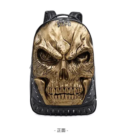 Neuer kreativer weicher Leder-Rucksack, PU-Leder-Rucksack mit Totenkopfmotiv, modischer Stereo-Rucksack für Männer und Frauen - 8