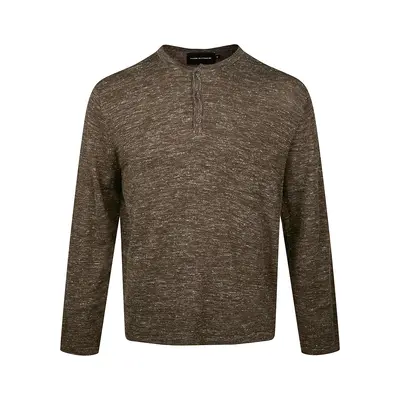 Linen Blend Knit Sweater, Henley Collar, Retro Classic Comfortable Top - 8