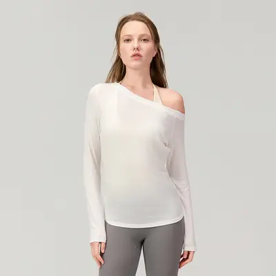 Tencel-Yoga-Oberteil für Damen, locker, schulterfrei, langarm