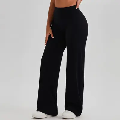 Damen Yogahose mit hoher Taille, weitem Bein und atmungsaktivem Stoff - 7