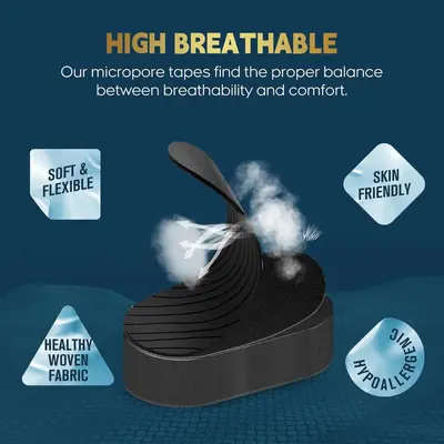 Hypoallergenic Micro-Porous Black Sleep Tape, Supports Nasal Breathing, Painless Removal