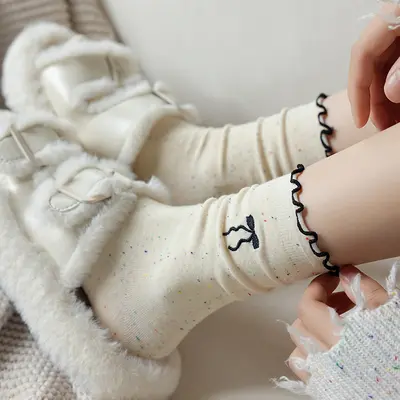 Women's Bow Ruffled Long Socks, Japanese Style