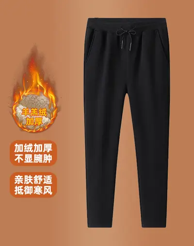 Men's Fleece-Lined Thick Casual Long Pants with Elastic Waist, Autumn Winter - 7
