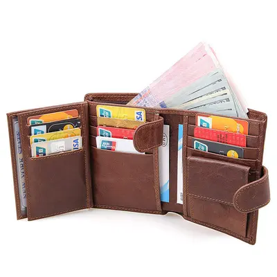 Retro bozuk para cüzdanı toptan hakiki deri cüzdan erkek üç katlı kartlık kısa sığır derisi erkek cüzdanı RFID hırsızlık önleyici fırça