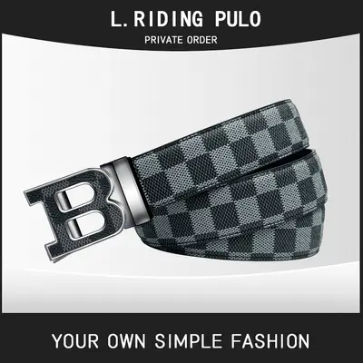 Men's automatic buckle belt, trousers belt, leather belt, plaid belt, lettered buckle belt - 8