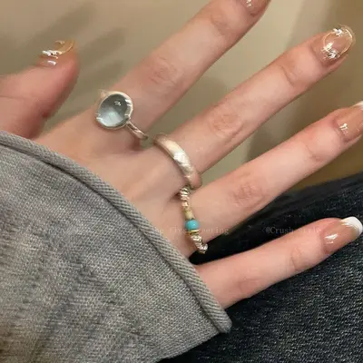 Natural stone and silver open ring, minimalist style