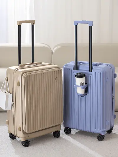 Three-Piece Side-Opening Luggage Set with Cup Holder and Combination Lock