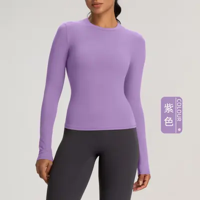 Women's Yoga Long Sleeve Top, Lightweight, High Elasticity, Round Neck - 11
