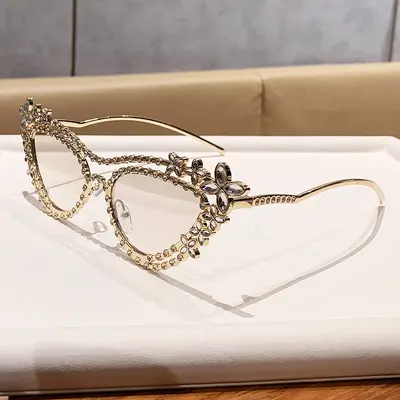 Schmetterlingsform-Sonnenbrille mit Strass, modische Brille - 3