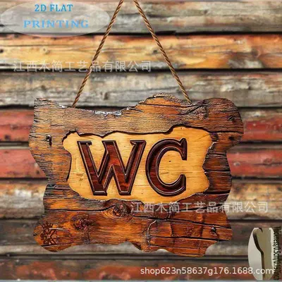 Трансграничная новая 2D плоская табличка на дверь туалета WC, деревянная подвесная вывеска, декор для дома, табличка на дверь ванной комнаты, минималистичный стиль