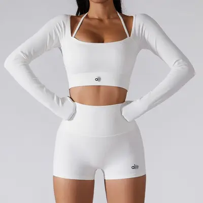 Rippstrick Yoga-Set, 2-teilig mit Shirt und Shorts, mit Brustpolster - 7