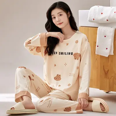 Women's 100% Cotton Pajama Set for Autumn and Winter