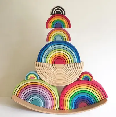 Wooden Children's Rainbow Building Block Toy, Baby Color Recognition Toddler Early Education Stacking Tower Toy for Ages 3-10