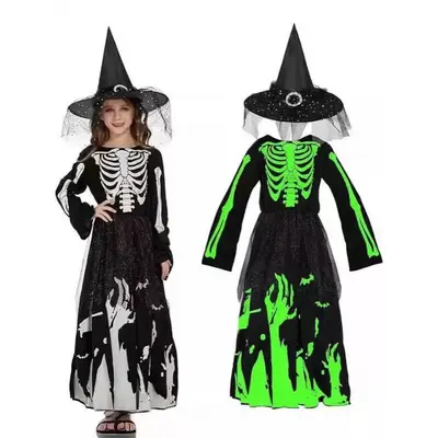 Kinder-Halloween-Kostüm, leuchtender Skelett-Einteiler - 9
