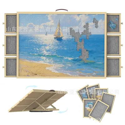 Wooden Puzzle Table, Adjustable Height and Angle, Portable - 5