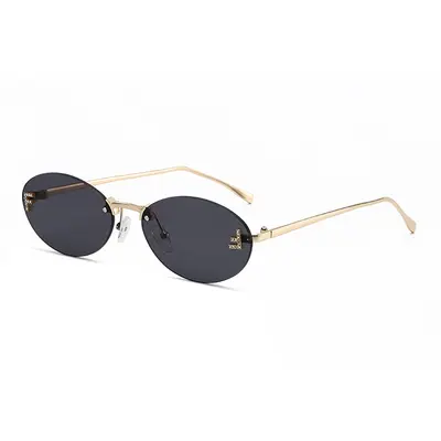 Rhinestone Oval Frameless Sunglasses, Small Frame, UV Protection - 6
