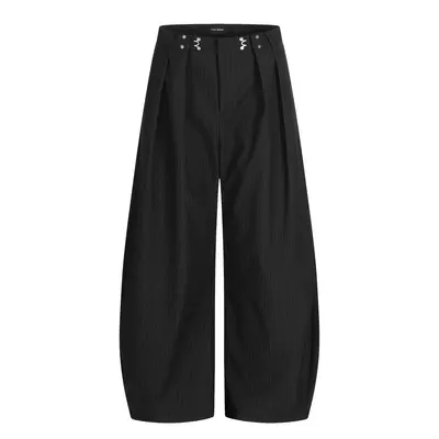 Black Striped Trousers for Men and Women, Curved Blade Cut, Wide-Leg Long Pants - 7