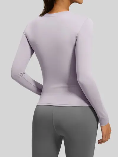 Juyitang Long-Sleeve Yoga Top, Round Neck, Slim Fit Sports T-Shirt - 4