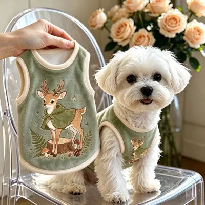 Herbst-Winter Flanell-Hundeweste mit Rehmuster und Leine