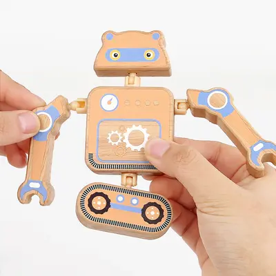 Ahşap Robot Oyuncağı Çocuk Değişken Tasarımlar Blok Seti