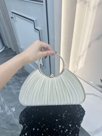 Pleated evening bag with single shoulder strap, small clutch handbag