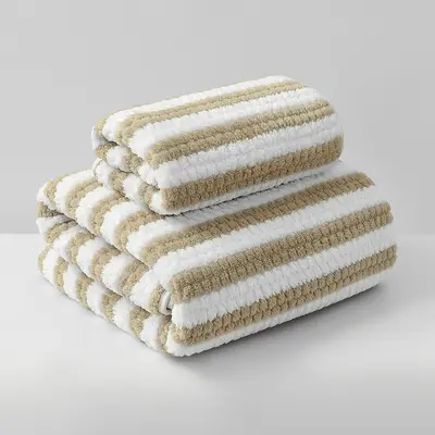 Coral velvet towel set, striped, thickened