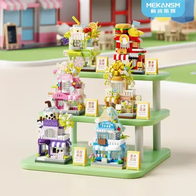 Compatible with LEGO-style double-layer street scene vending cart building blocks, children's student toys, Christmas gift, high-assembly, wholesale and dropshipping