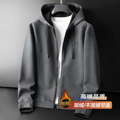 Men's Hooded Sweatshirt, Cotton Fleece-Lined Baseball Jacket, Autumn