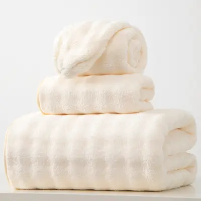 Mercan polar 3 parçalı banyo havlusu seti, süper büyük boy - 9
