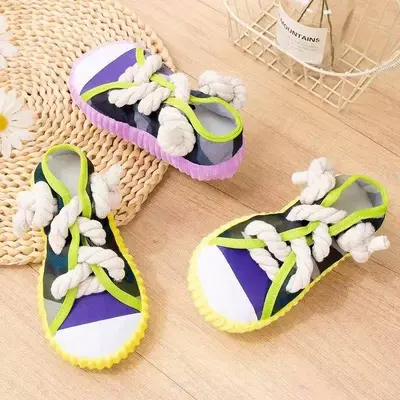 Squeaky Dog Chew Toy, Canvas Shoe Shape, Training Toy - 3