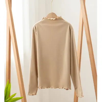 Women's Autumn Winter Base Shirt, Ruffled, Half Turtleneck - 10