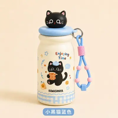 Sevimli KT Kedi Desenli 316 Paslanmaz Çelik Termos Bardak, Çay Bölmeli, Pipetli, 500 ml - 8