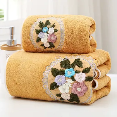 Embroidered bath towel set 2-piece, soft absorbent - 10