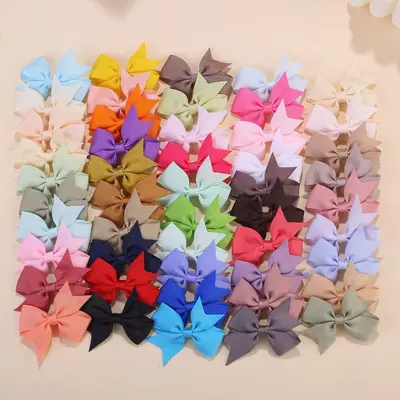 Children's Satin Bow Hair Clip, Solid Colour Ribbed, Handmade Swallowtail - 3